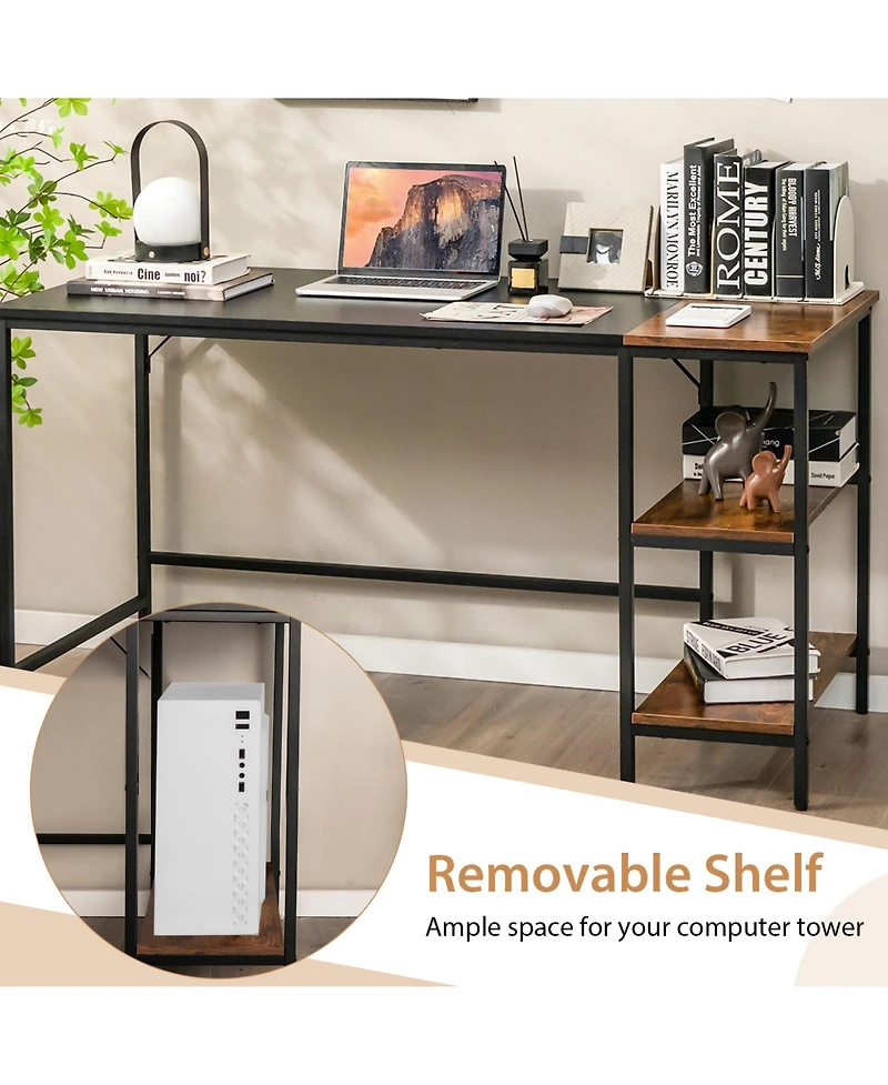 55" Modern Industrial Style Study Writing Desk with 2 Storage Shelves