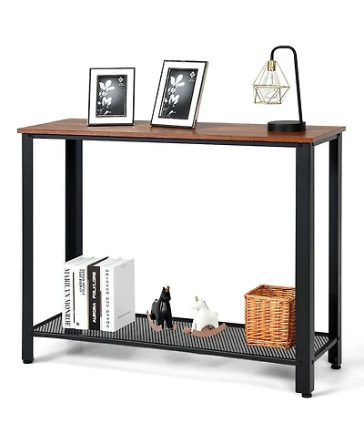 Volenca Wood Console Sofa Table with Adjustable Feet and Storage Shelf