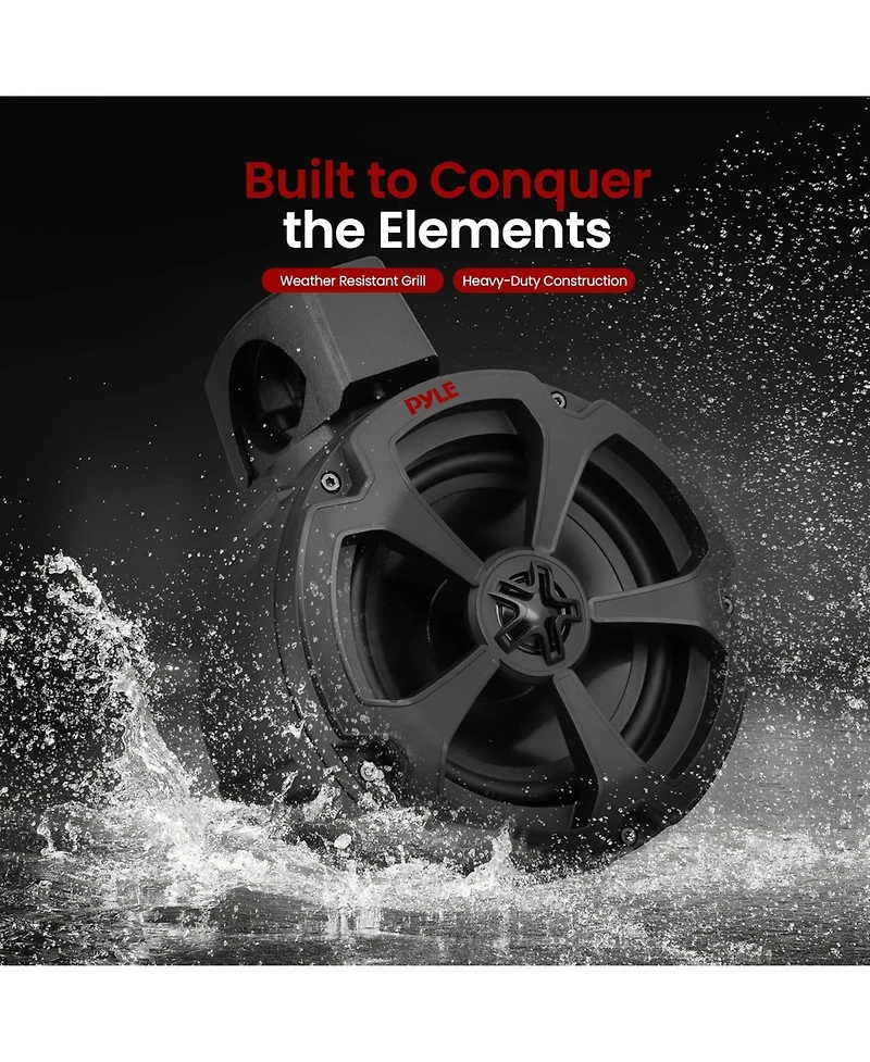 Pyle 6.5'' Water-Resistant Marine Speakers + 2 Channel Amplifier for Atv, Utv, 4x4, Jeep, Boat Stereo System (1200W)