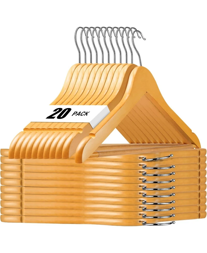 Premium Coat & Suit Heavy Duty Wooden Hangers Natural 20 Pack