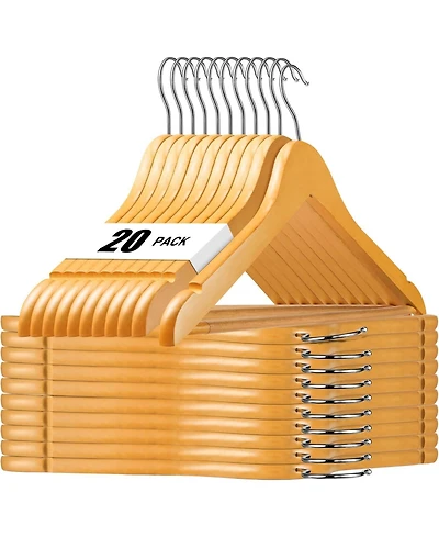 Premium Coat & Suit Heavy Duty Wooden Hangers Natural 20 Pack