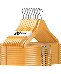 Premium Coat & Suit Heavy Duty Wooden Hangers Natural 20 Pack