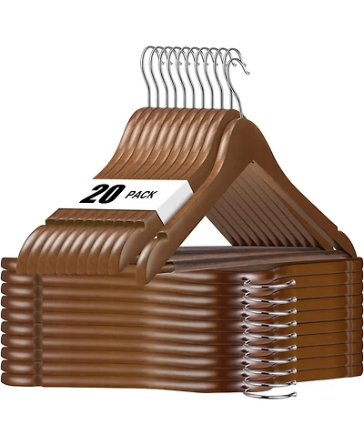 Premium Coat & Suit Heavy Duty Wooden Hangers Natural 20 Pack