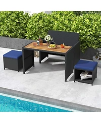 Costway 4 Pcs Outdoor Dining Set, Rattan Loveseat Chair & 2 Ottomans