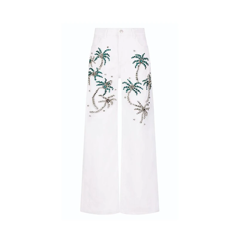 The Noli Shop Women's Crystal Palm High Rise Jean - White