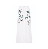 The Noli Shop Women's Crystal Palm High Rise Jean - White