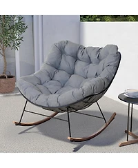 Mondawe Outdoor Rocking Chair,W/ 30° Swing Comfort & Thick Pillow Shaped Cushion,Outdoor Durability