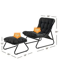 Mondawe 2-Piece All-Iron Removable Lounge Chair Set With Cushions & Footrest,Breathable Mesh Chair