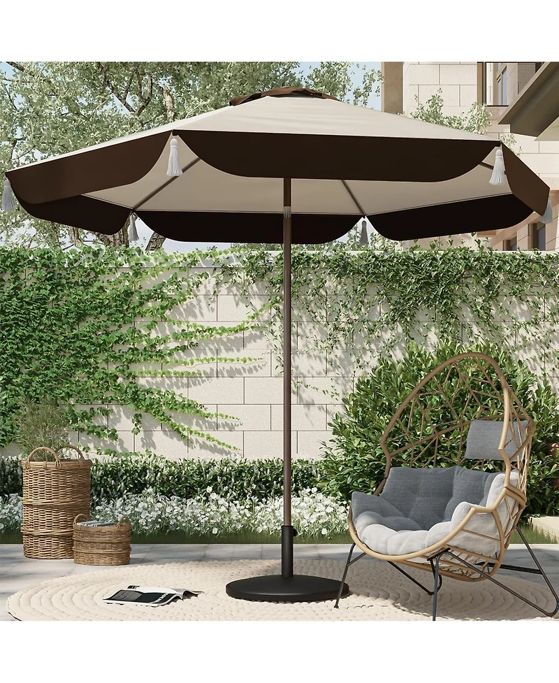 Mondawe 150cm All-Iron Tassel Sun Umbrella W/ Crank&Adjust Angle,Uv-Resistant Multifunctional Canopy