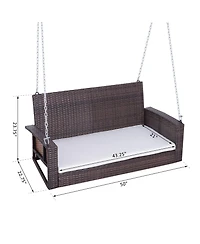 2 Person Wicker Hanging Swing Bench, Front Porch Swing Outdoor Chair with Cushions 550 lbs. Weight Capacity for Backyard, Garden, Cream White
