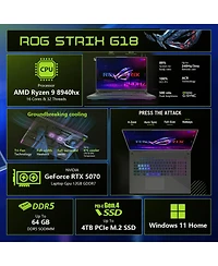 Asus Rog Strix 18" Gaming Laptop, Ryzen 9 8940HX, 16GB Ram, Rtx 5070, 1TB Ssd, 240Hz Wqxga Display, Windows 11 Home, Black
