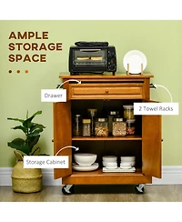 Homcom Kitchen Island on Wheels, Utility Cart with 2 Towel Racks,