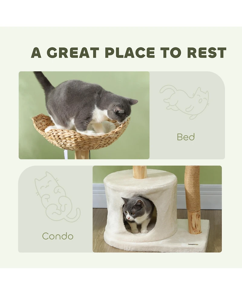 PawHut Modern Cat Tree with Wooden Scratching Posts, Condo, Beds & Cushions