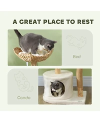 PawHut Modern Cat Tree with Wooden Scratching Posts, Condo, Beds & Cushions
