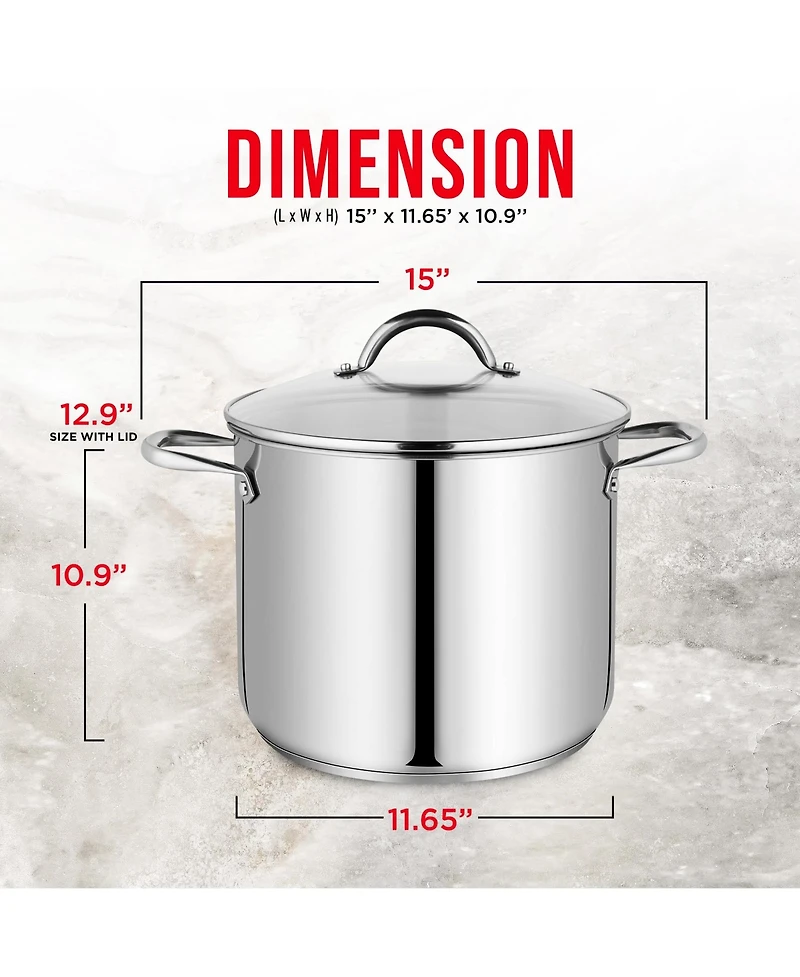 Bakken-Swiss Deluxe 16-Quart Stainless Steel Stockpot w/Tempered Glass See-Through Lid - Simmering Delicious Soups Stews & Induction Cooking