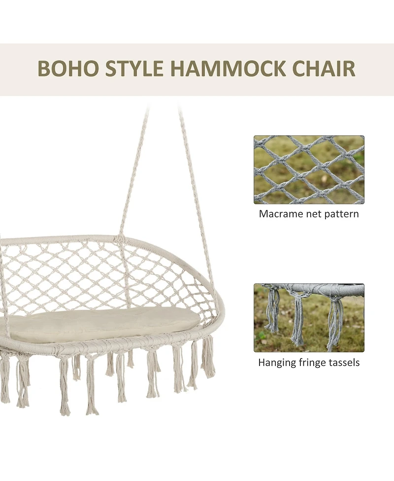 Flynama 2-Person Hammock Chair Macrame Swing with Soft Cushion, Hanging Cotton Rope Chair for Indoor Outdoor Home Patio Backyard, White