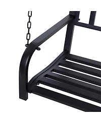 Flynama 2 Person Front Porch Swing Patio Swing Bench, Outdoor Steel Swing Chair with Sturdy Chains, for Backyard, Deck, 528 lb Weight Capacity, Black