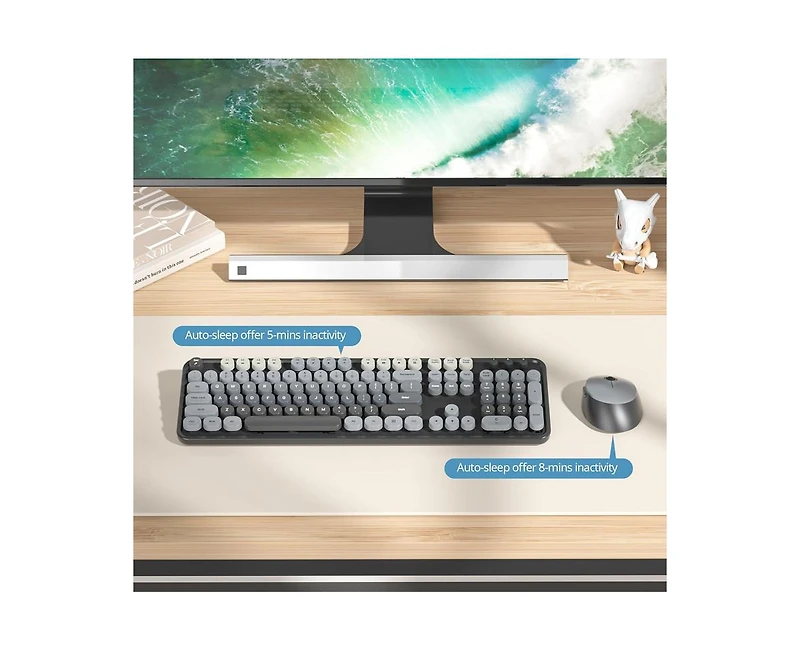 risokeys Wireless Keyboard and Mouse Set, Retro Typewriter, 2.4GHz Full Size 104-Key Cute Keyboard with Number Pad