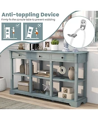 Volenca 58" Retro Console Table with 3 Drawers and Open Shelves Rectangular Entryway Table