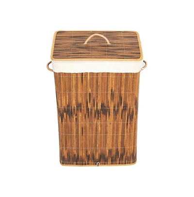 Wickerwise Square Bamboo Collapsible Waterproof Laundry Hamper with Lid and Handles for Organizer, Clothes, Toy Durable Folder Washing Bin for Easy Ca