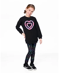 Deux par Big Girls Fleece Jacquard Tunic Black with Heart Applique