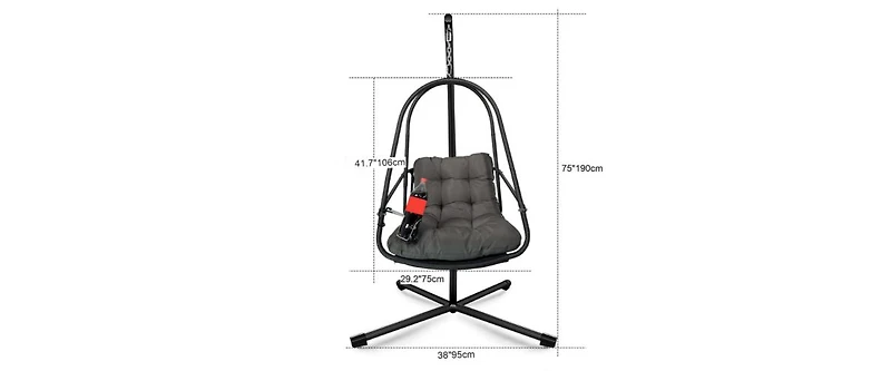Wicker Swing Egg Chair with Stand Removable Guardrail and Cup Holder