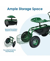 Hitway Extendable Handle Garden Cart Rolling Wagon Scooter-Green