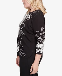 Alfred Dunner Women's Dramatic Floral Jacquard Sweater