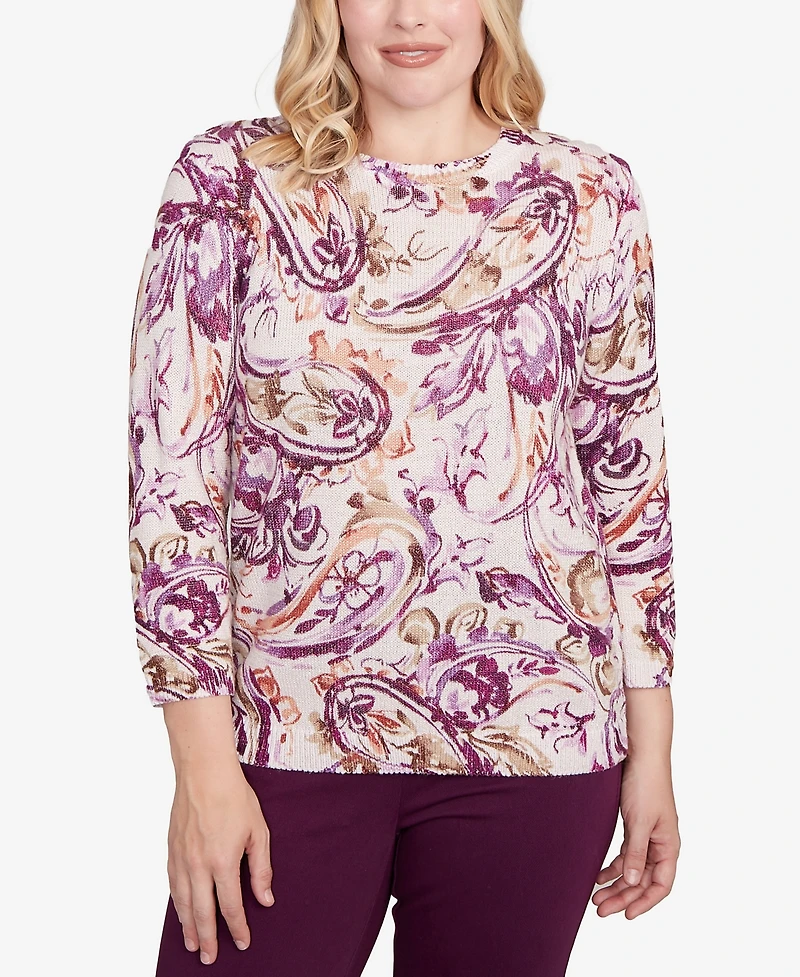 Alfred Dunner Women's Urban Legend Shimmer Paisley Crew Neck Sweater