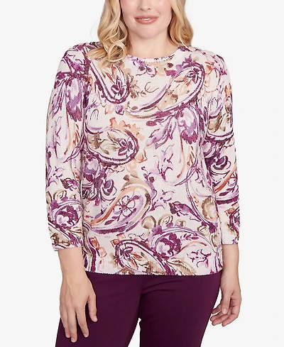 Alfred Dunner Women's Urban Legend Shimmer Paisley Crew Neck Sweater