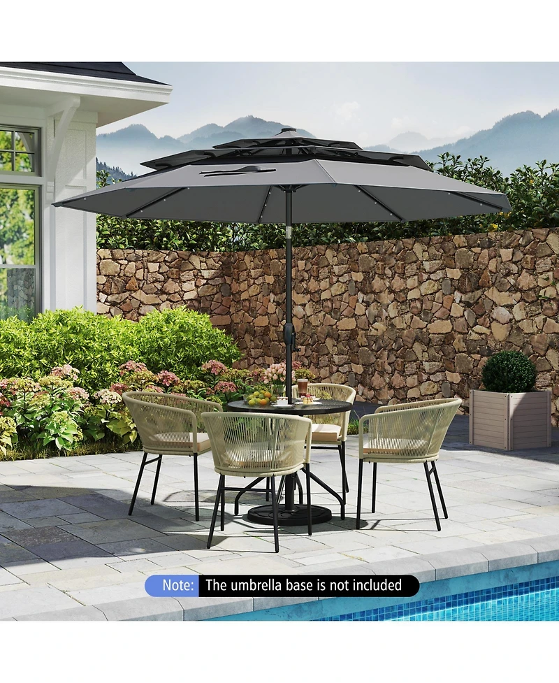 Gymax 10 Ft Solar Patio Umbrella w/ 32 Led Lights 3-Tier Vented Top Tilt Adjustment