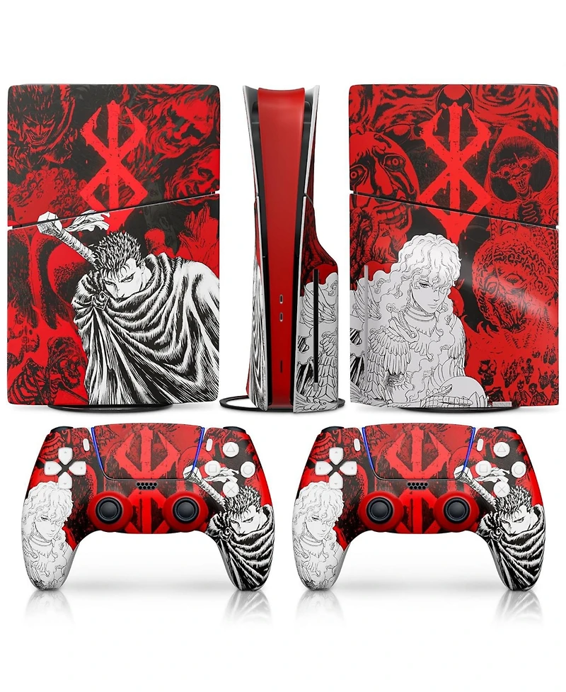 Nbcp PS5 Slim Skin with Controller Skin Set, Dark Warrior Anime Design, Matte Finish, Scratch-Resistant, Fade-Proof, Precise Fit, Protects from Dust