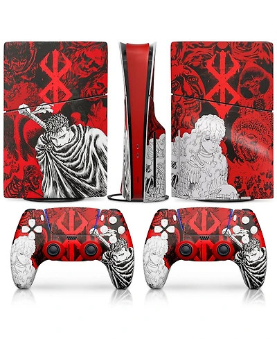 Nbcp PS5 Slim Skin with Controller Skin Set, Dark Warrior Anime Design, Matte Finish, Scratch-Resistant, Fade-Proof, Precise Fit, Protects from Dust
