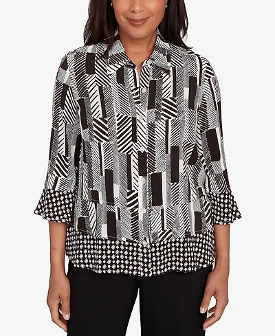 Alfred Dunner Women's Woven Zebra Button Front Top