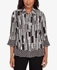 Alfred Dunner Women's Woven Zebra Button Front Top