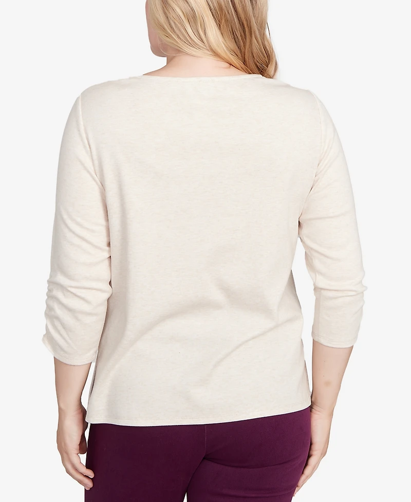Alfred Dunner Women's Urban Legend Center Embellished V-Neck Top