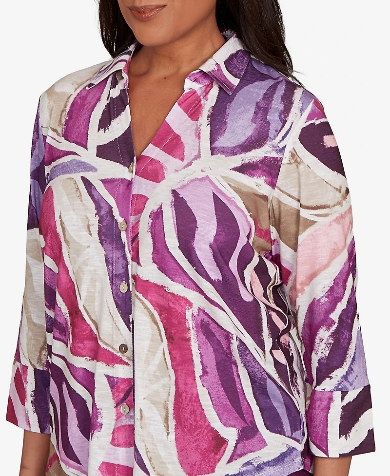 Alfred Dunner Women's Urban Legend Abstract Floral Button Front Top
