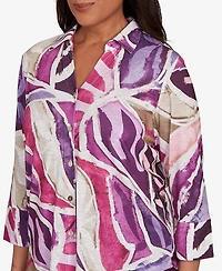 Alfred Dunner Women's Urban Legend Abstract Floral Button Front Top