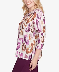 Alfred Dunner Women's Urban Legend Dramatic Animal Three Quarter Sleeve Top