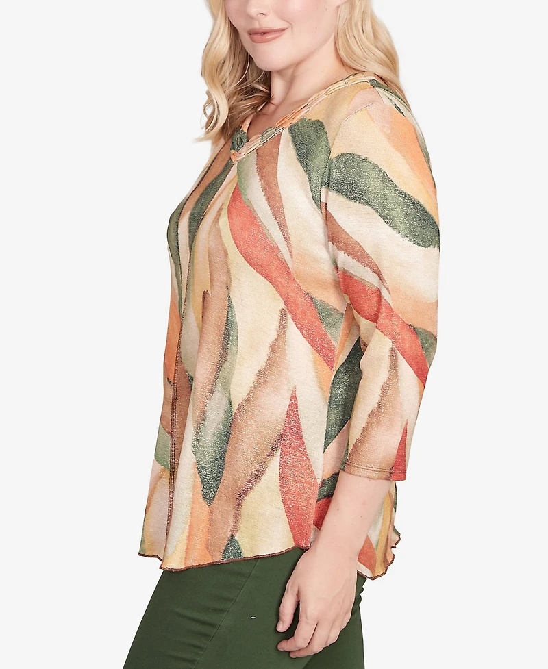 Alfred Dunner Women's Mount Laurel Stained Glass Shimmer V-Neck Top