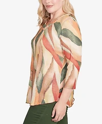 Alfred Dunner Women's Mount Laurel Stained Glass Shimmer V-Neck Top