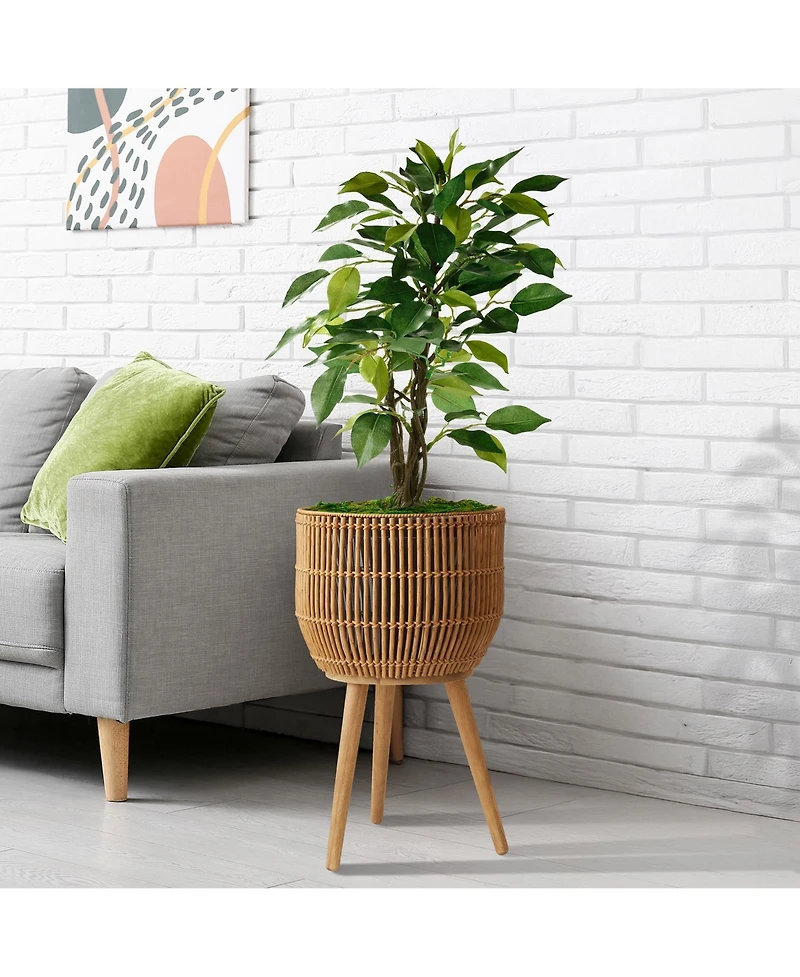 Casafield Floor Planter with Wood Legs in Natural, Planter Basket with Stand, Large Plant Pot Cover with Liner