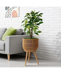 Casafield Floor Planter with Wood Legs in Natural, Planter Basket with Stand, Large Plant Pot Cover with Liner