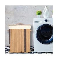 Wickerwise Square Coconut Sticks Collapsible Waterproof Laundry Hamper with Lid and Handles for Organizer, Clothes, Toy Durable Folder Washing Bin for