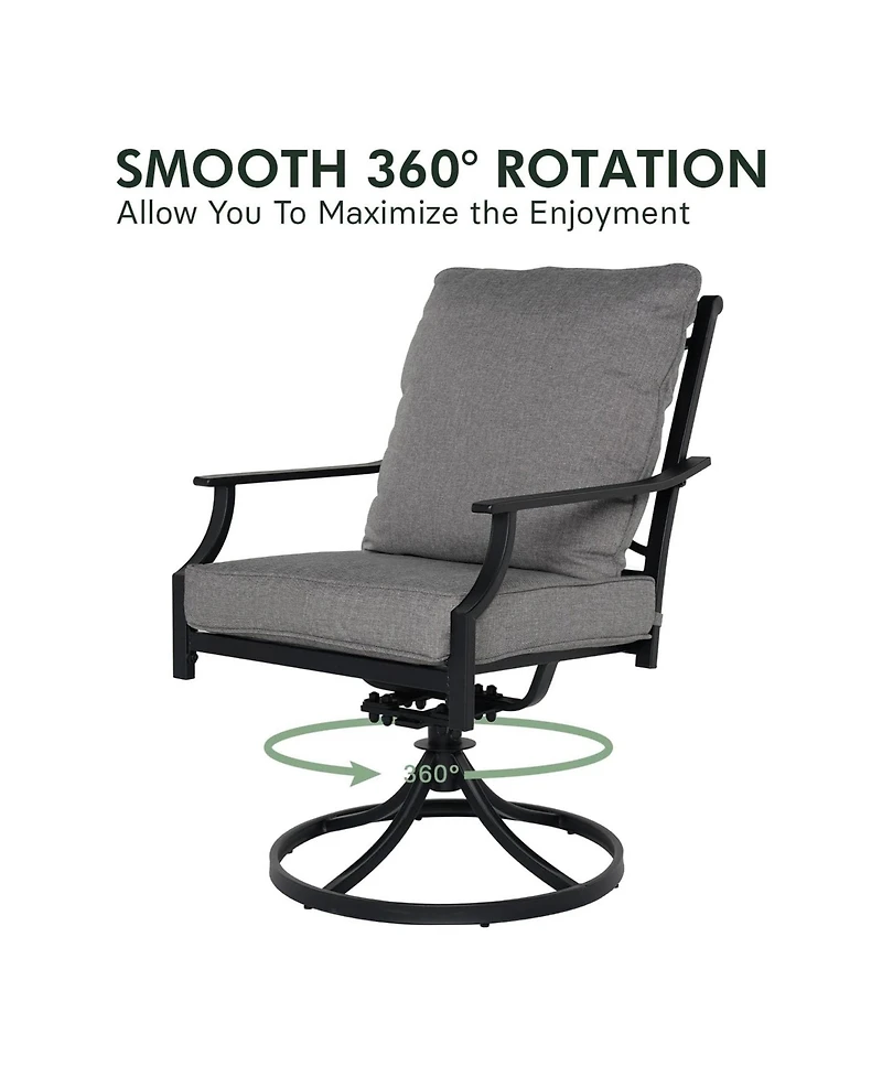 Mondawe Outdoor Lounge Chair,Rust Proof Steel Frame W/ Armrests And Upholstered 360°Swivel Chair