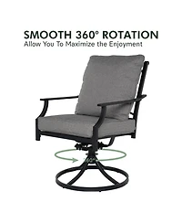 Mondawe Outdoor Lounge Chair,Rust Proof Steel Frame W/ Armrests And Upholstered 360°Swivel Chair