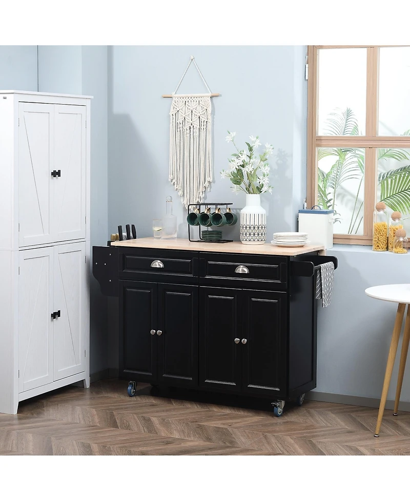 Halifax North America Black Culinary Aid: Rolling Kitchen Island with Wood Top & Storage