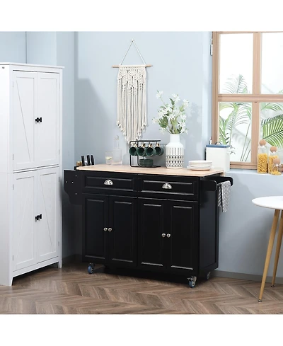 Halifax North America Black Culinary Aid: Rolling Kitchen Island with Wood Top & Storage