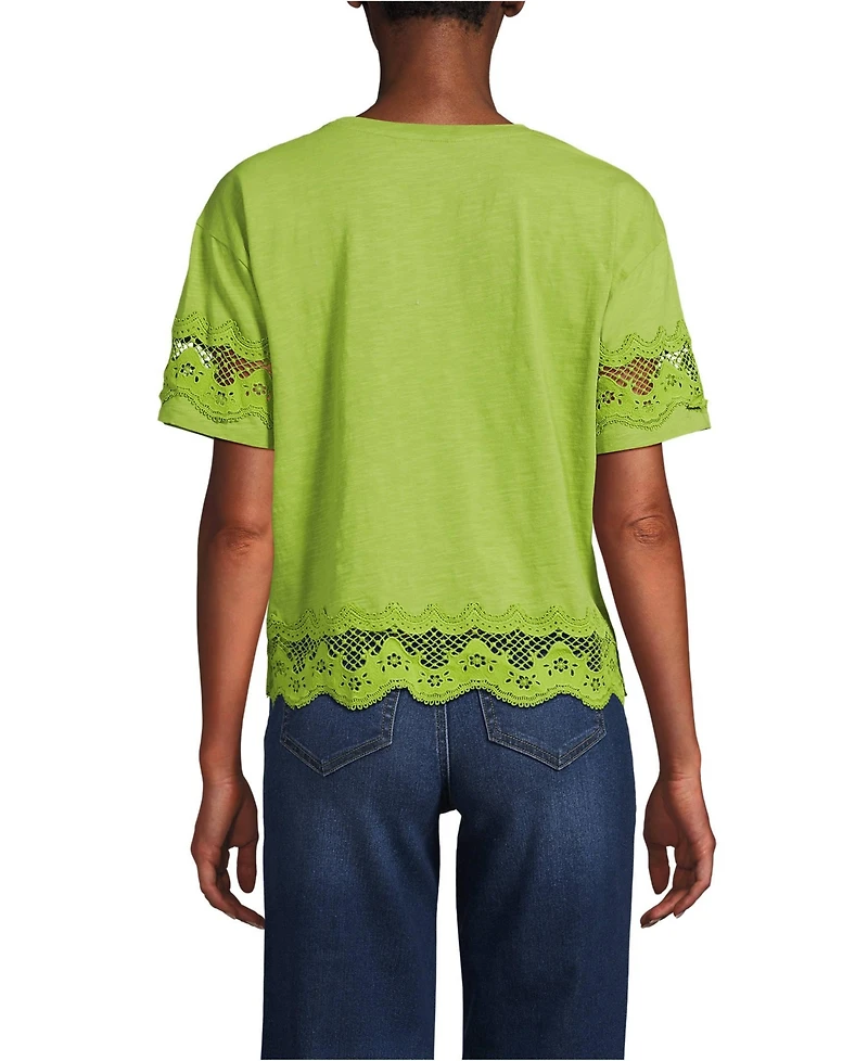 Lands' End Women's Short Sleeve Slub Jersey Cutwork T-Shirt
