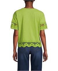 Lands' End Women's Short Sleeve Slub Jersey Cutwork T-Shirt